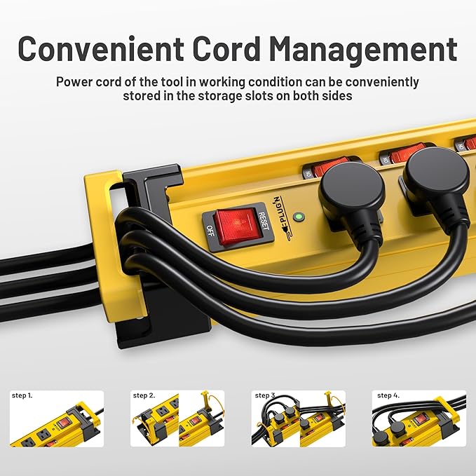 Power Strip 10 Outlet,3300J Surge Protector with Individual Switches,9FT Cord 14AWG/15AMP/1875W,Metal Heavy Duty Power Strip with Cord Manager,for Workshop,Garage,Shop,Home