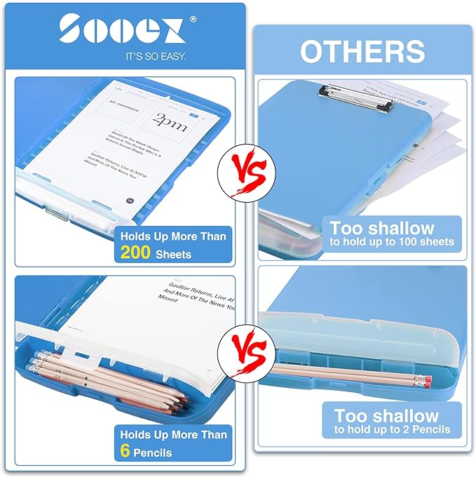 Sooez Clipboard with Storage, High Capacity Nursing Clipboards with Pen Holder, Heavy Duty Plastic Storage Clipboard with Low Profile Clip, Clipboard Folder, Teacher Must Haves, Office Supplies