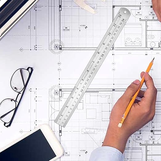 30 Pack 12 Inch Stainless Steel Ruler, Metal Straight Edge Rulers with Inches and Centimeters Precision Measuring Metal Ruler
