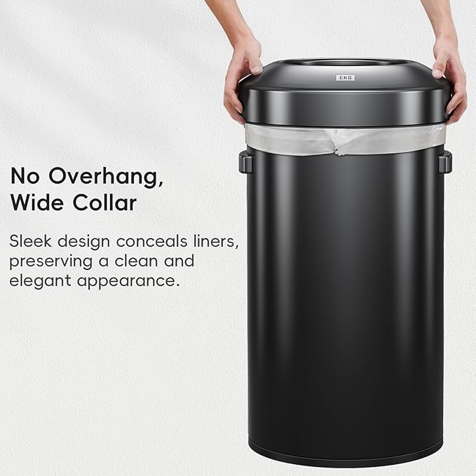 EKO Urban 32 Gallon Round Black Stainless Steel Open Top Waste Bin, Tall Commercial Trash Can for Indoor/Outdoor, Extra Large Metal Garbage Bin for Office, Restaurant, Restroom,120L