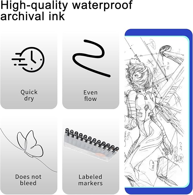 EYEYE Micro Pen Black Drawing Art Pens,6 Pack 0.25mm Archival Pen Waterproof Ink Set Artist Supplies Archival Inking Markers Sketch Outline Pens, Precision Drawing and Sketching Kit