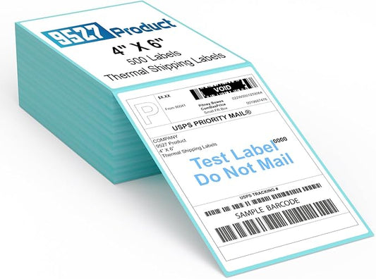 9527 Product Fanfold 4 x 6 Direct Thermal Labels with Blue Background Paper Perforated Shipping Labels for Thermal Printers, 500 Label per Stack, 1 Stack