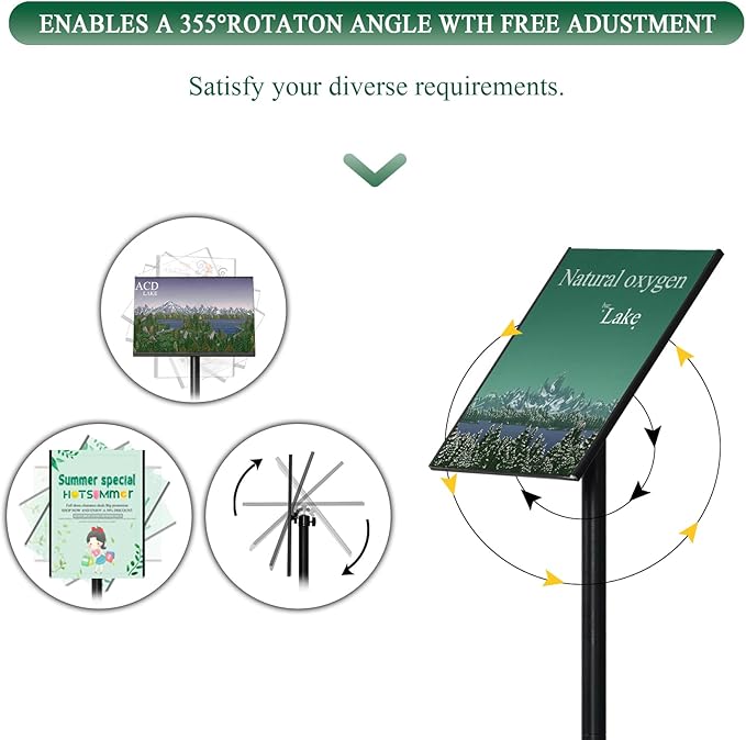 Adjustable Poster Sign Holder Stand 8.5x11 , Sign Holder Stand with Heavy Duty Marble Base, Reusable Sign Holder Vertical & Horizontal View Display for Indoor Outdoor Standing（Square）