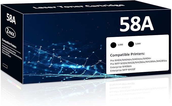 58A CF258A Toner Cartridge 2 Black Compatible for HP-58A CF258A 58X CF258X Toner Cartridge Work with Laser Jet Pro M404n M404dn M404dw M304 MFP M428dw M428fdn M428fdw M406 Enter Prise M406dn MFP M430f