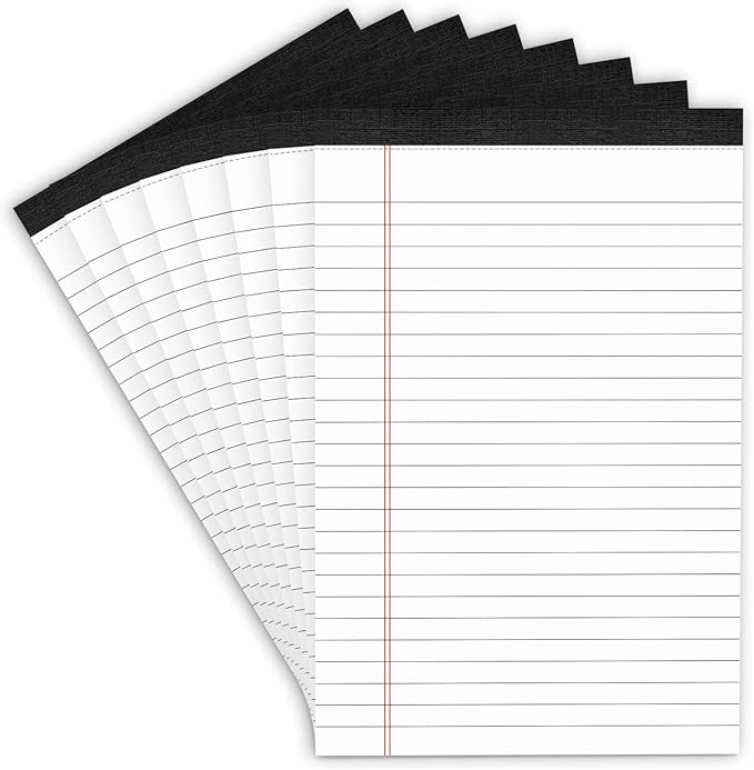8 Pack Legal Note Pads 5 x 8 Inch Small Writing Pads College Ruled Notepad, White Legal Pads for Work or School, 30 Sheets/Pad, Perforated Recycled Note Paper for Note-Taking, Grocery List