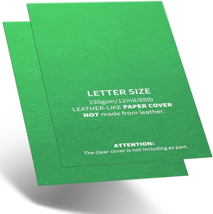 Binditek 100 Pack Grain Texture Paper Binding Presentation Covers, Letter Size, 13Mil, 90lb, 8.5 x 11 Inches, Un-Punched, Green