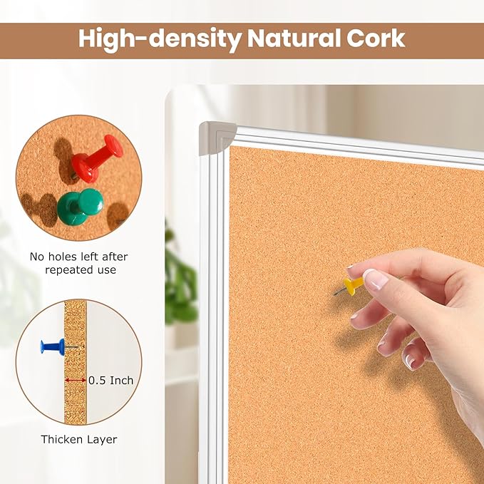DOLLAR BOSS Foldable Cork Board, 60 x 36 Inch Corkboard, Extra Large Bulletin Board, Portable Double sided Aluminum Frame Wall Mounted Pin Board for Office School Supplies Dorm Decor with 20 Push Pins