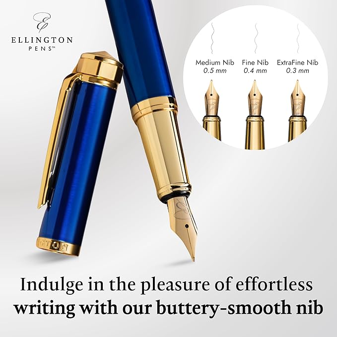 Luxury Fountain Pen Set- Fountain Pens for Writing - Smooth Medium Nib - Includes Refillable Ink Converter, 3 Ink Cartridges [Black & Blue], Gift Box - Elegant Calligraphy