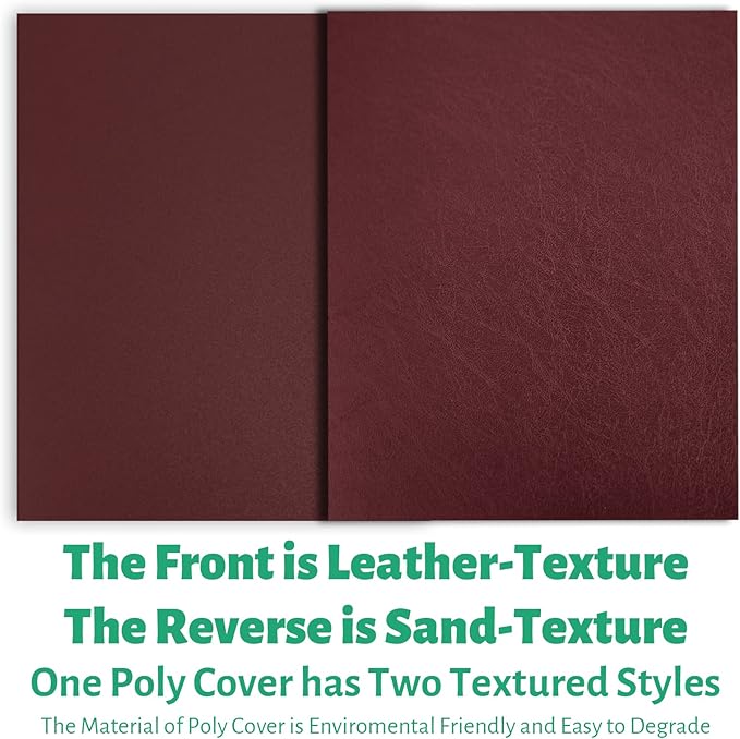 Binditek 50 Pack 16 Mil Leather Textured Polycovers - Binding Presentation Covers for Business Reports and Proposals, 8-1/2 x 11", Maroon, Office Supplies