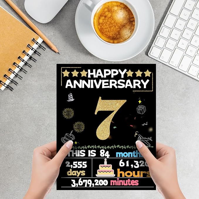 Joycard 7th Anniversary Card for Women Men, Gold Wedding Card for Wife Husband, Sweet Marriage Decorations Gifts for Couple, Perfect for Her Him on Anniversary Day, Back in 2018