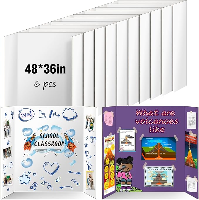 6 Pack Trifold Poster Board 48" X 36", IKAYAS Double Sided White Tri-fold Poster Boards, Science Fair Display Boards Posterboard Foamboard for Mounting, Art, Display, Projects Classroom Supplies