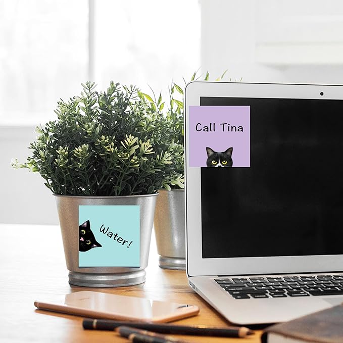 9 Pads Black Cat Sticky Notes Set, Pink Self-Stick Note Pads, Cute Memo Pads Super Adhesive Note Card for Cat Lover Gift, Teacher Office and School Supplies, 3x3in