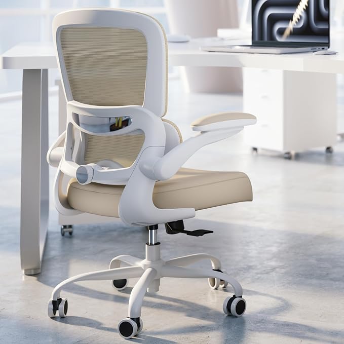 TRALT Office Chair Ergonomic Desk Chair, 330 LBS Home Mesh Office Desk Chairs with Wheels, Comfortable Gaming Chair, High Back Office Chair for Long Hours (Beige)