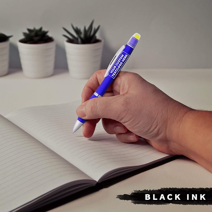 DISCOUNT PROMOS 50 Marathon Gel Highlighter Pens Pack - Customizable Text, Logo - Twist Mechanism, Ballpoint - Blue