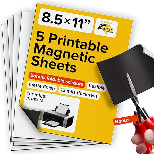 X-bet MAGNET Inkjet-Optimized Printable Magnetic Sheets - 8.5x11, Magnetic Paper for DIY Stickers, Decorations, Labels - Easy to Print, Cut & Create Your Own Magnets (Matte, 5pcs)