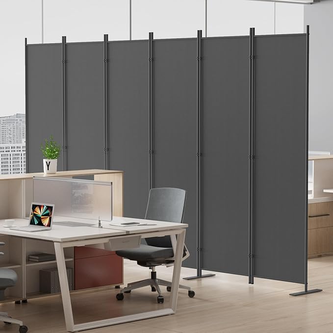 Helios&Hestia 6-Panel 6 ft Tall Indoor Folding Room Divider, Portable Privacy Screen, Freestanding Partition Separator, Temporary Wall Separation for Bedroom, Office, 120" W X 71" H, Dark Grey