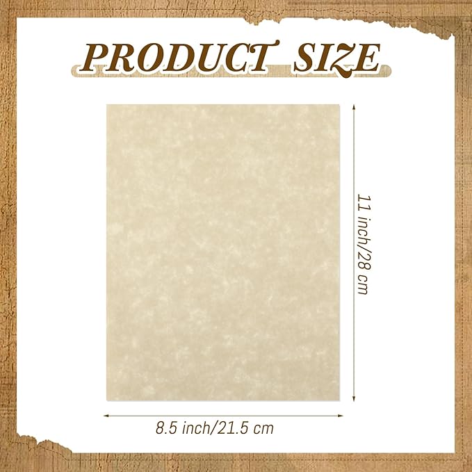 Epakh 200 Pcs Old Age Parchment Paper 8.5 x 11 Inch Standard Letter Vintage Colored Old Parchment Semblance Double Side Printing Paper (Fragrant Wood)