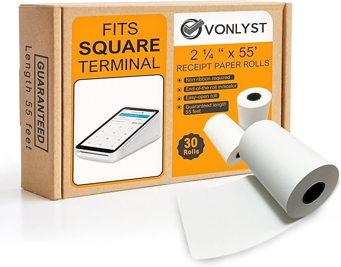 Receipt Paper Roll for Square Terminal Credit Card Machine (30 rolls)