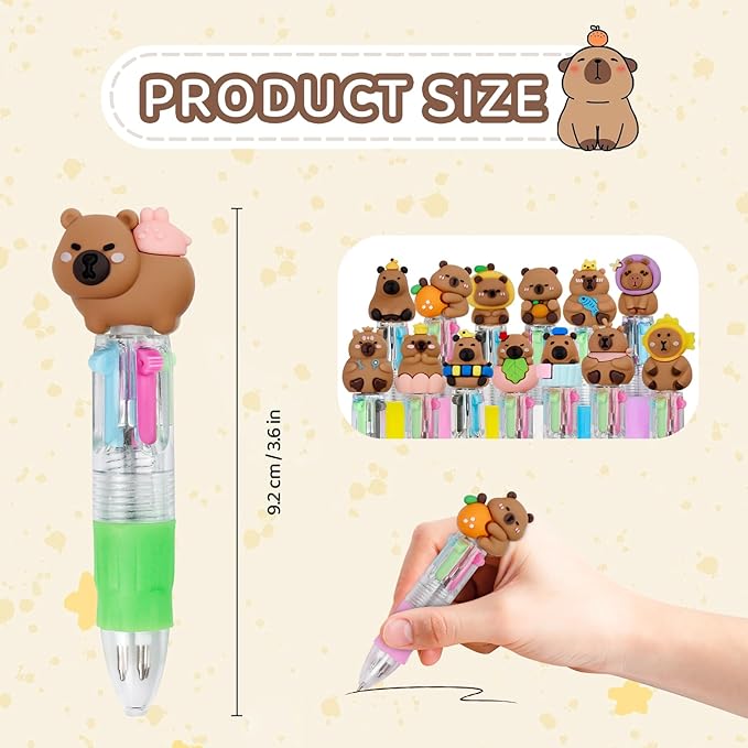 30Pcs Mini Multicolor Pens in One 4-in-1 Cute Pens Bulk for Kids, Ballpoint Pen for Birthdays and Children's Parties, Fun Gifts Assorted Ink Kawaii Pen(Capybara)