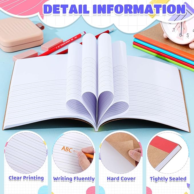 Henoyso 20 Pcs 120 Pages Primary Composition Notebooks K-2, Primary Journal Grades K-2, Writing Journal Practice Notebook for Kids in Preschool, Kindergarten, Back to School Supplies (Rainbow)