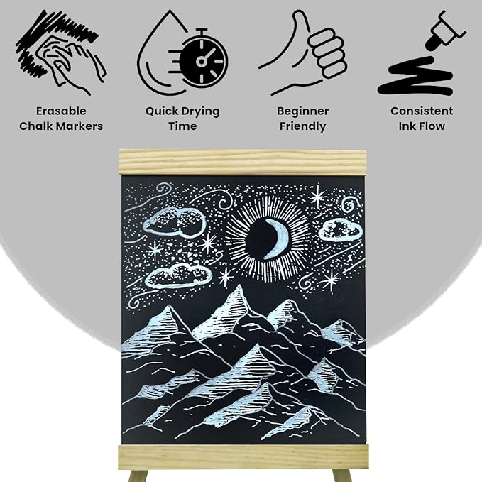 5 Silver Chalkboard Chalk Markers - Silver Dry Erase Markers for Blackboard, Chalkboard Signs, Windows, Glass | Variety Pack - Fine & Jumbo Size Ink Pen (1mm, 3mm, 6mm, 10mm, 15mm)