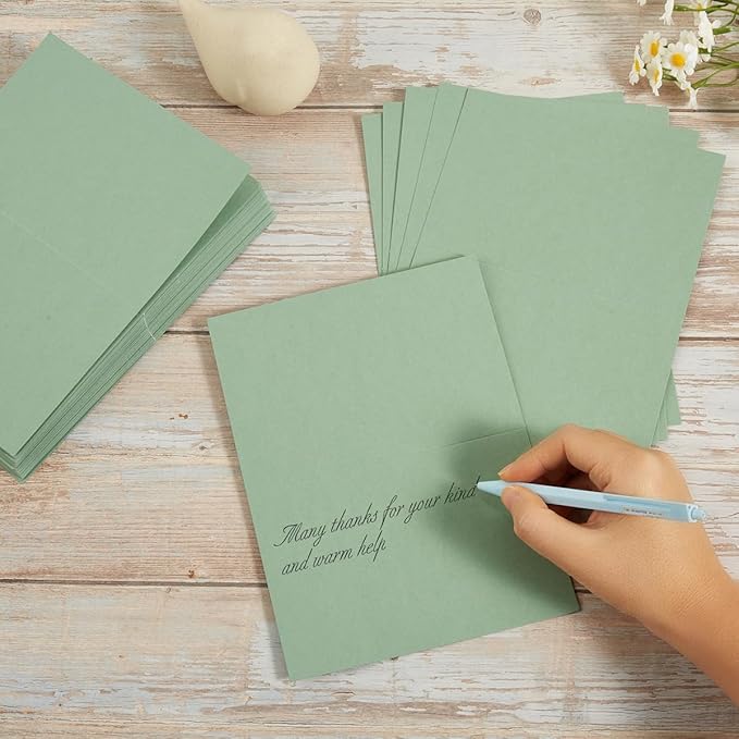 50 Pack Blank Cards Folded Cardstock Thank You Blank Greeting Cards for Invitations, Wedding, Greeting Cards, All Occasion DIY (Sage Green, 2x3.5)