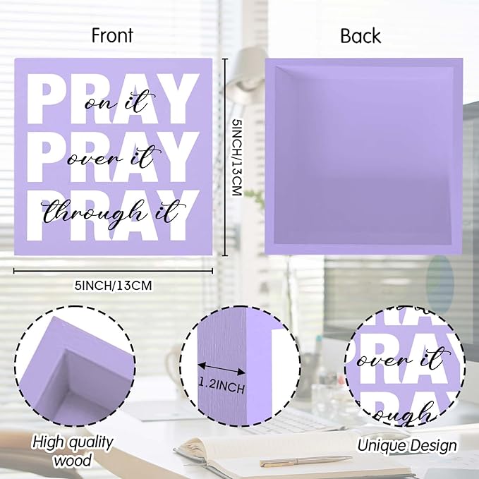 Purple Office Decor Desk Accessories Purple Gifts for Women Unique Home Pray on it Wooden Sign Bible Verse Home Art Decor Inspirational Christian Gifts for Women Boss