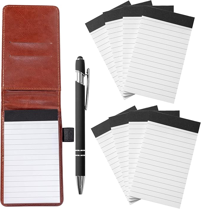 Camelmother 10 Pieces Small Notepad Holder Set Pocket Notebook 3 x 5 Inch with Pen (brown Small Notepad)