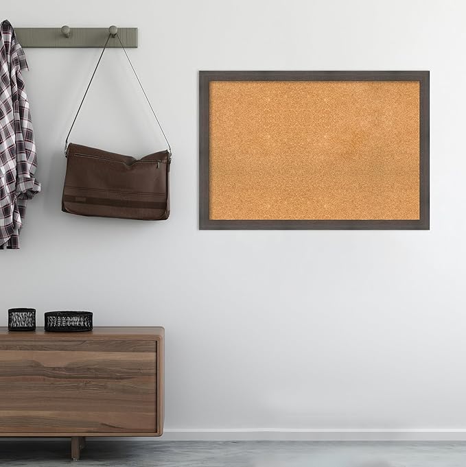 Amanti Art Natural Cork Board for Wall, 27x39 Vision Board with Brown Wood Frame, Large Corkboard Office Decor for Home Organization, Rustic Farmhouse Corkboard Pinboard to display items for home