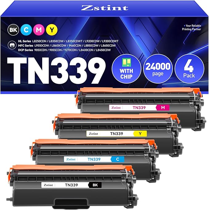 TN339 Toner Cartridge Set 4-Pack（Black Cyan Yellow Magent） Compatible for Brother TN-339 HL-L8350CDW MFC-L8850CDW MFC-L8600CDW HL-4150CDN MFC-9970CDW DCP-L8400 L8450 L8250 L8850 L8650 4570CDW Printer