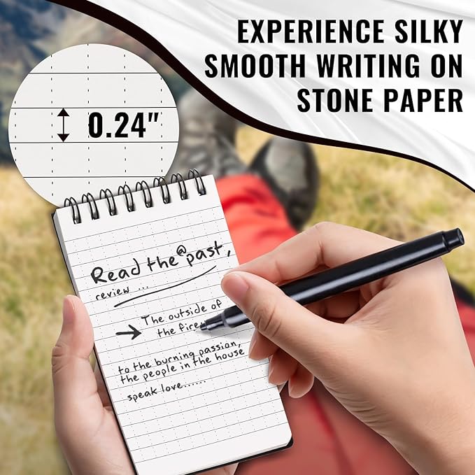 POPYOLA 6 Pack Waterproof Pocket Notebook, 3x5 Pocket Notepad, All Weather Mini Spiral Notepad, Write in the Rain Police Notepad with 100 Squared Pages for Outdoor Home Office School, Black