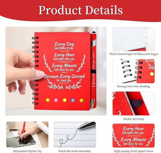 40 Pcs Bulk Christian Gifts Prayer Journal for Woman - 20 Set Religious Notepad with Christian Pen - Bible Notebook - Church Gifts for Mother's Day, Bible Study, and Family Devotions (Red)
