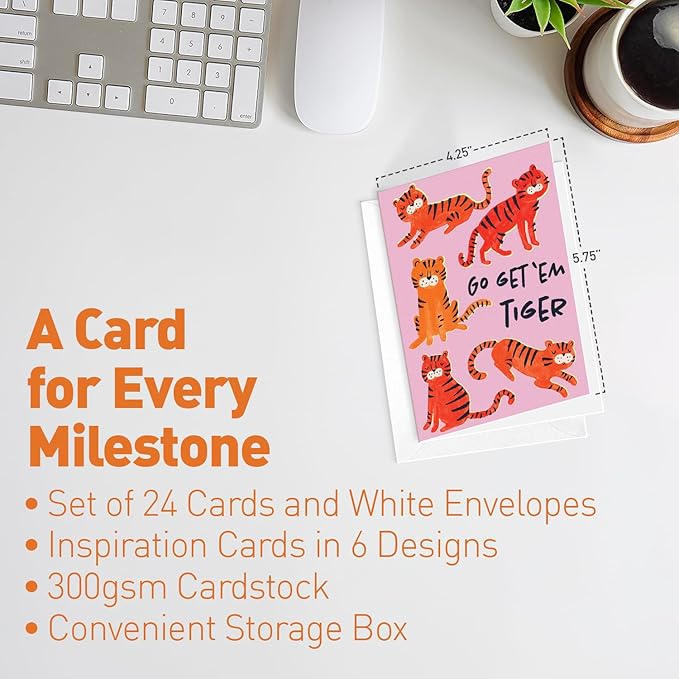 Sweetzer & Orange S&O Colorful Inspirational, Encouragement Cards with Envelopes Set of 24 - Blank Greeting sheets Assortment Box - Positive Affirmation notes and Envelopes - Motivating decor cards