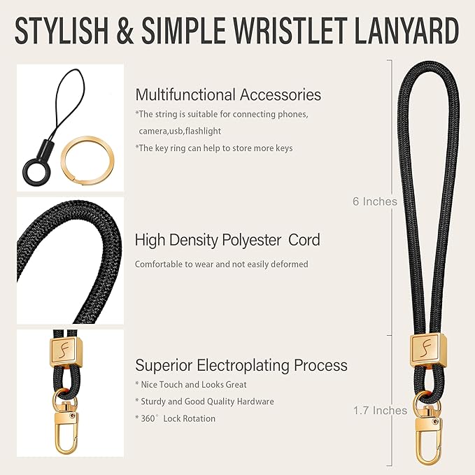 Fishent Keychain Wristlet lanyard, Cute Key Chain Holder, Upgraded Woven Wrist Lanyard for Keys, Wristlet Strap Keychain for Women Men Car Keys ID Badges Card Wallet Phone (Black)