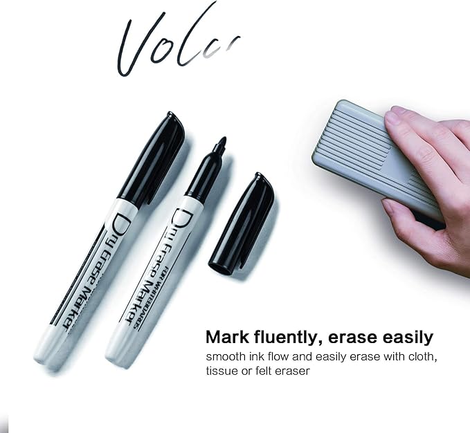 Volcanics Black Dry Erase Markers Low Odor Fine Whiteboard Markers Thin Box of 125