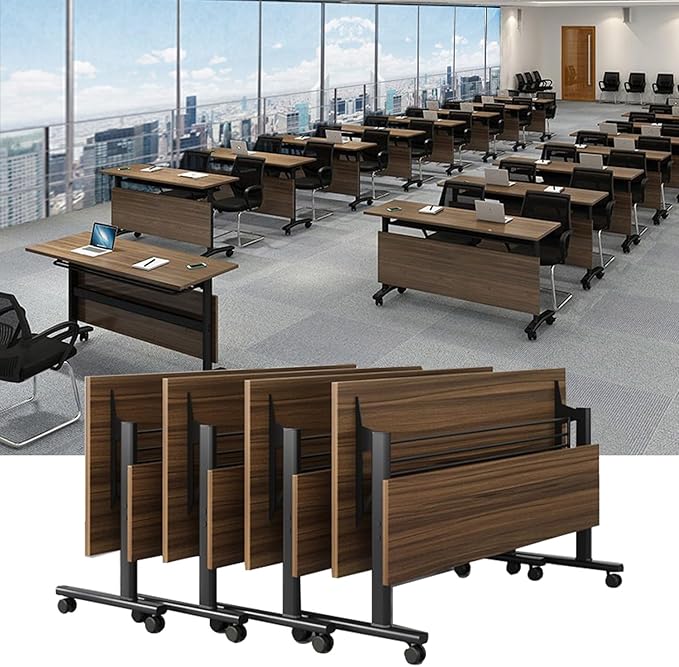 Folding Conference Table,Mobile Conference Room Tables Rolling Meeting Table with Caster Wheels,Flip Top Mobile Training Table,Foldable Rectangle Seminar Tables for Office,Classr (6pack, 55.1in)