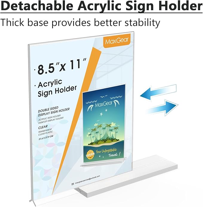 MaxGear Acrylic Sign Holder 8.5x11 6 Pack, Double Sided Clear Table Signs Stand, Vertical Flyer Holder, Plastic Sign Frame Display for Picture, Stores, Restaurants, Hotels, Office T Shape