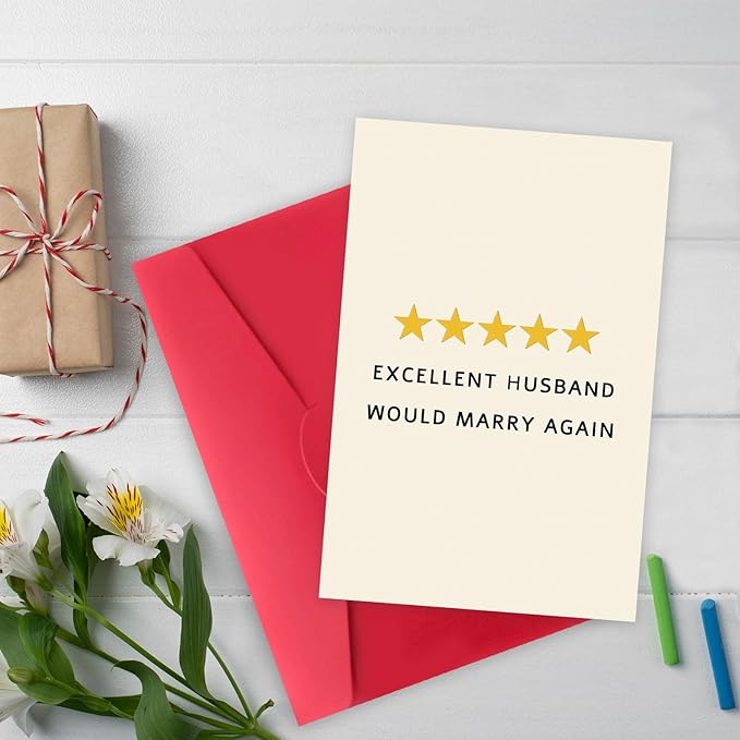 Funny Anniversary Card for 5 Star Husband, 1st Wedding Anniversary Card from Wife, Funny Husband Birthday Card & Gift Idea, Excellent Husband Would Marry Again Card