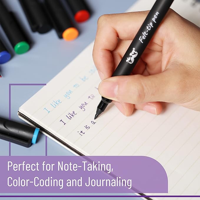 Mr. Pen- Felt Tip Pens, Fine Point, Pack of 8, Fast Dry, No Smear, Colored Pens, Journaling Felt Pens, Planner Markers