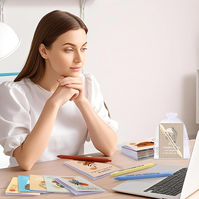 24 Set/48 Pcs Positive Affirmation Gift Set Gratitude Notebooks with Pens Small Bags Motivational Encouragement Notepads Daily Affirmations Journal for Women Stress Relief Self Care (Plant)