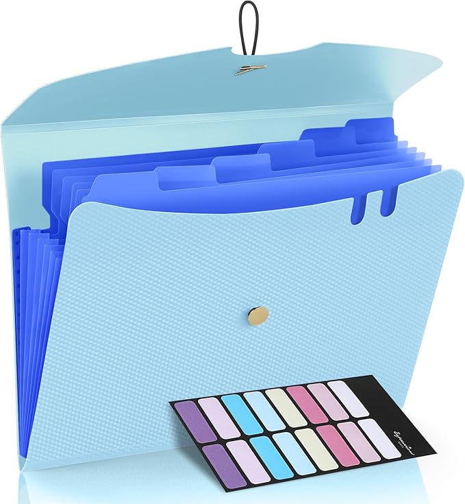 Sooez 7 Pocket Expanding File Folder, Premium Accordion File Organizer, Letter Size Folders for Documents, Sleek Filing Folders with Bungee Closure, Portable Folders for School Office Supplies, Blue