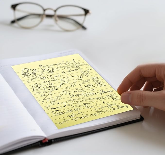 6 Pack 8x6 Inch Lined Sticky Notes, 300 Sheets Large Yellow Sticky Notes with Lines Super Sticking Power Memo Pads, Self-Stick Note Pads for School Office Home