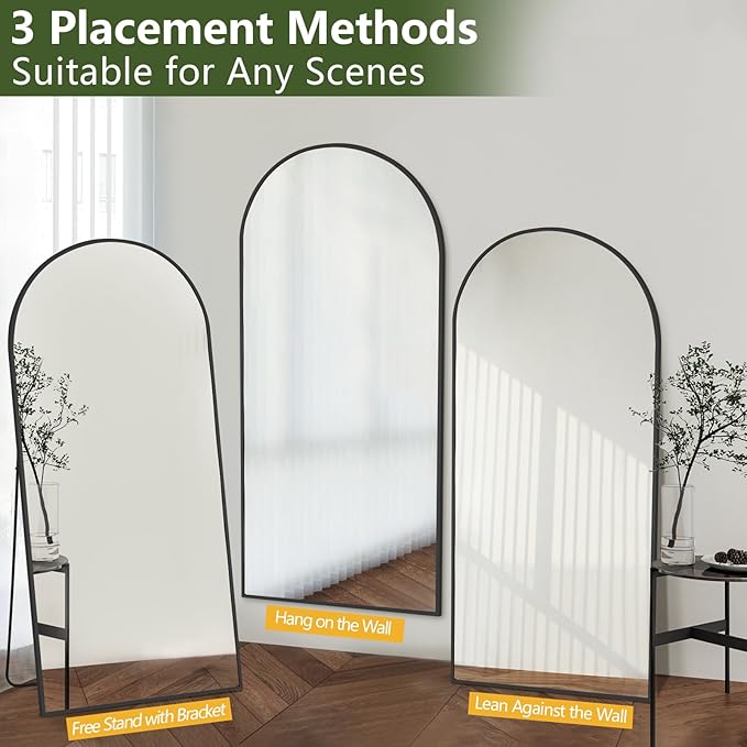 MELOMOIR 76"x34" Large Mirror Full Length, Arched Full Length Mirror with Stand, Large Floor Mirror Free Standing Mirror Full Length for Bedroom, Hanging Standing or Leaning Full Body Mirror, Black