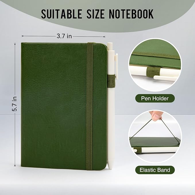 Pocket Small Notebook Journals, 8 Pack (Forest Green) Mini Notebook 3.7x5.7 Journaling Notebooks for Women Men, Hardcover Lined Note Pads with Pens for Work, Business, Travel Journal, Office Supplies