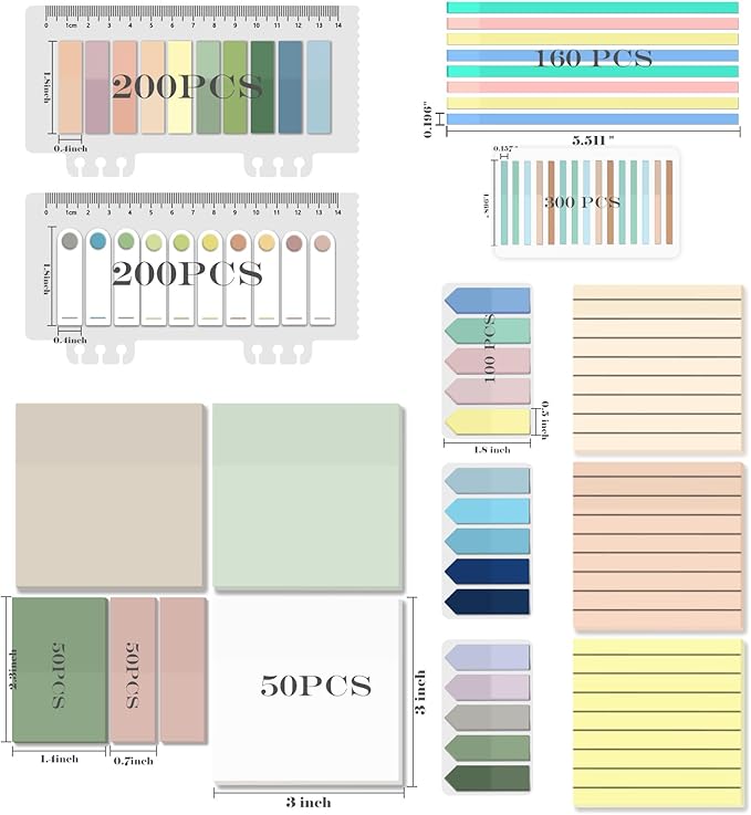 BAYTORY 1610 Sheets Transparent Sticky Notes with Highlighter Tape, Clear Waterproof 3 x 3 inch See Through Memo Pad, Self-Adhesive Translucent Writable Index Tabs for Annotating Books