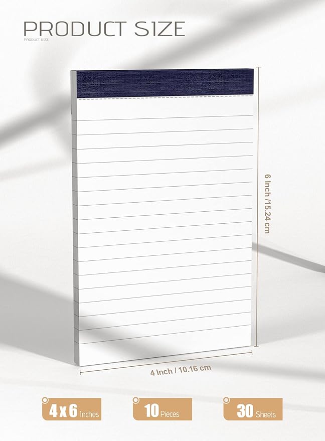Notepads 4x6 Small Note Pads 4x6 Lined Writing Pads of Paper 4x6 Memo Pads 4x6 Small Paper Pads 4 x 6 Scratch Pads 4x6 Server Pads 4x6 Small Pocket Notebook 10 Pack Server Note Pads 30 Sheets/Pad