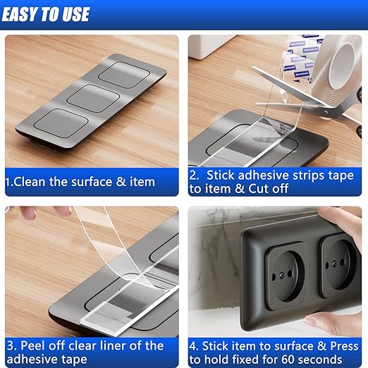 Nano Tape Adhesive Reusable,Double Sided Mounting Tape Heavy Duty Removable,Picture Hanging Strips Poster Putty,Clear Thick Gel Sticky Tack Wall Glue for Hangers,Photo(9.85 FT-5 Pack)