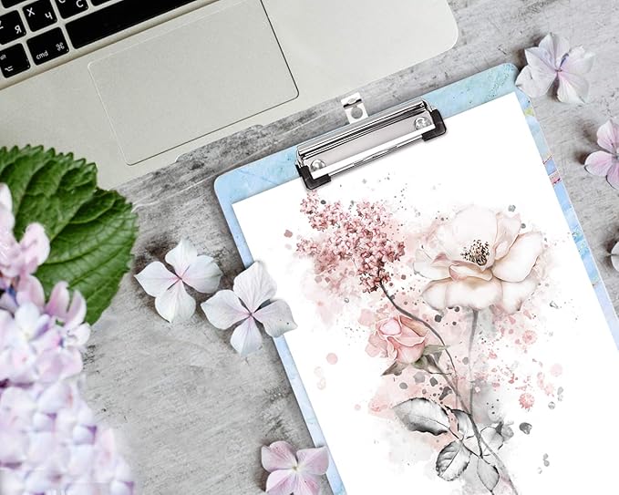 Clipboard, Decorative Marble Clipboard, Designed Clipboard, WAVEYU Cute Hardboard Office Clipboard with Low Profile Clip for Students Classroom School and Office Use, Blue (12.5"x9")