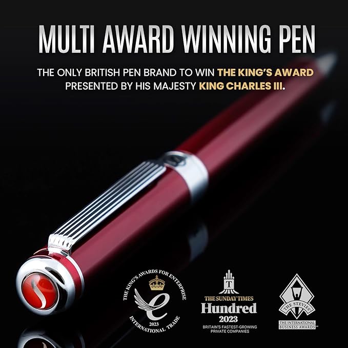Scriveiner Deep Crimson Ballpoint Pen - Stunning Red Lacquer Luxury Pen, Chrome Finish, Schmidt Black Refill, Best Ball Pen Gift Set for Men & Women, Professional Executive Office, Nice Designer Pen
