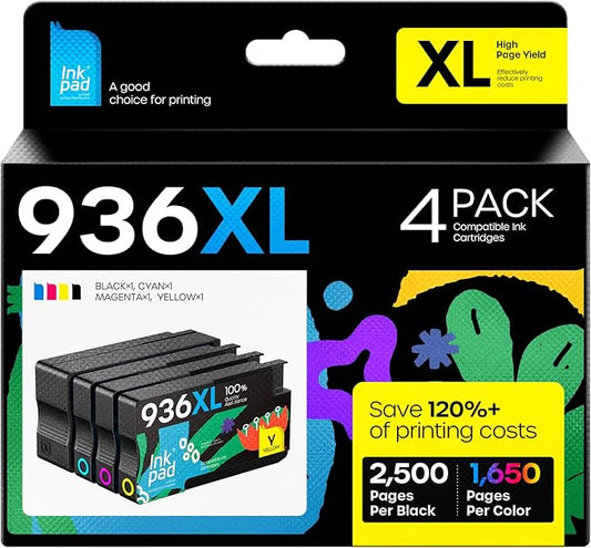 936XL 936 Ink Cartridges Combo Pack (4-Pack) Replacement for HP 936XL Ink Cartridges Work with OfficeJet Pro 9110, 9120, 9130, 9730, 9720 Series Printers
